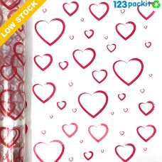 ★ Red Hearts Cellophane Wrap Roll 100mt / 320 ft ★