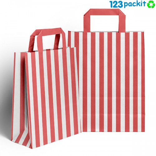 Red striped candy bags with carrier handle