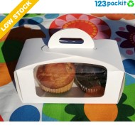 ★ White Double Cupcake box with window and tag ★