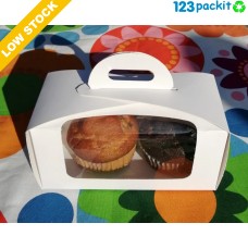 ★ White Double Cupcake box with window and tag ★