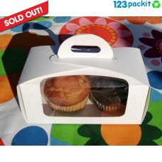 ★ White Double Cupcake box with window and tag ★