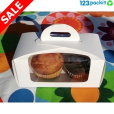 ★ White Double Cupcake box with window and tag ★